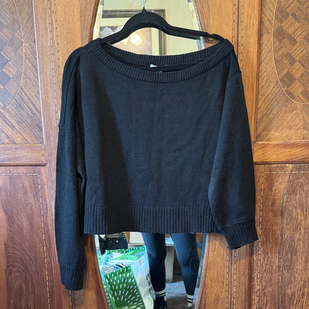 Bar III Petite Large‎ Black Off Shoulder Sweater Cropped Knit Top